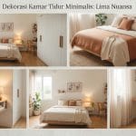 Kamar tidur minimalis dengan tempat tidur dan dekorasi kayu