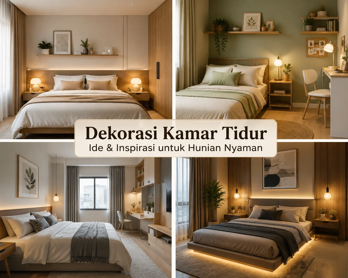 Kamar tidur minimalis dengan dekorasi hangat dan furnitur kayu