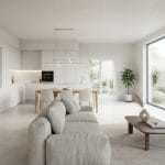 Interior rumah minimalis modern dengan ruang tamu yang terang